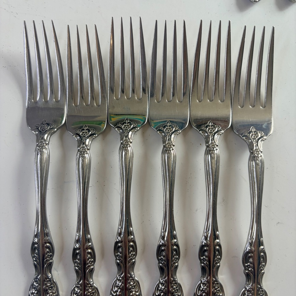 Oneida USA Michelangelo Stainless Steel Dinner Forks Set 6 Ornate Floral 7.25in - Picture 3 of 5